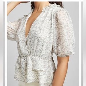 Express V- NeckAnimal Print  Ruffled Peplum Wrap Blouse